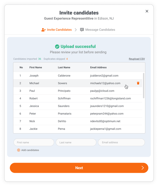 Invite Candidates - Uploaded
