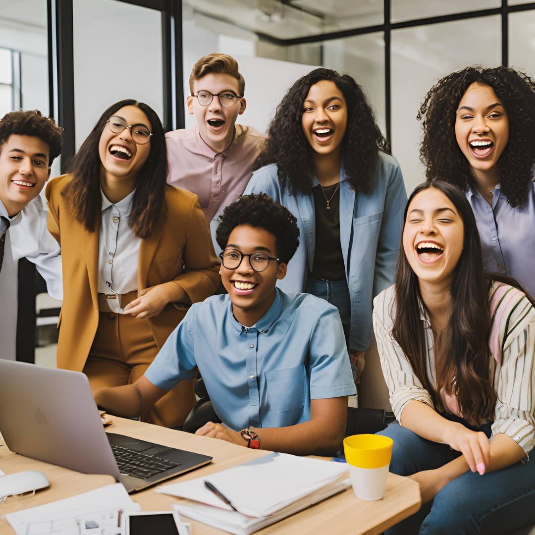 Interns having fun in an office